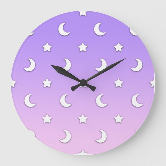 Little White Stars and Moons Pattern Large Clock (Front)