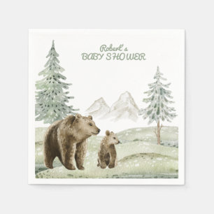 Little wild baby bear forest baby shower card napkin