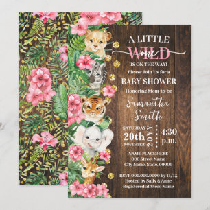 Little Wild One Rustic Safari Pink Baby Shower Invitation