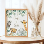 Little Wild One Safari Baby Shower Books & Gifts Poster<br><div class="desc">Cute a Little Wild One is On the Way baby shower signs features pretty greenery with cute watercolor safari animals. Personalize with your details.</div>