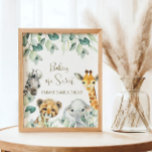 Little Wild One Safari Baby Shower Favours Sign<br><div class="desc">Cute a Little Wild One is On the Way baby shower signs features pretty greenery with cute watercolor safari animals. Personalize with your details.</div>