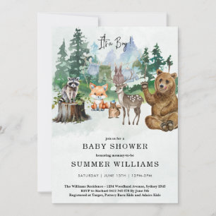 Little Wild One Woodland Forest Animals Baby Showe Invitation