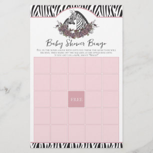 Little Wild One Zebra Safari Baby Shower Bingo