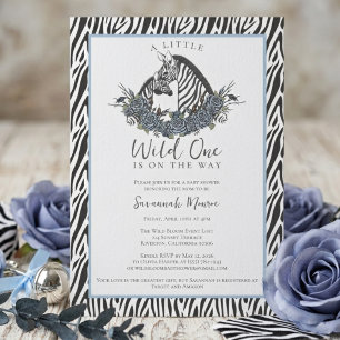 Little Wild One Zebra Safari Baby Shower Party Invitation