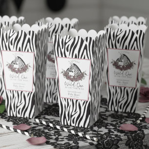 Little Wild One Zebra Safari Baby Shower Popcorn Favor Box