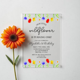 Little Wildflower 1st Birthday Acrylic Invitations