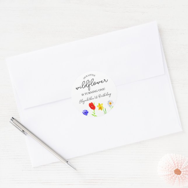 Little Wildflower 1st Birthday Classic Round Sticker (Envelope)