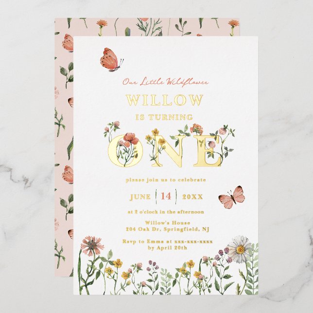 Little Wildflower 1st Birthday Gold  (Front/Back)