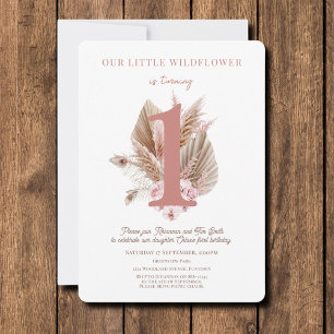 Little Wildflower 1st Birthday Invitation pink
