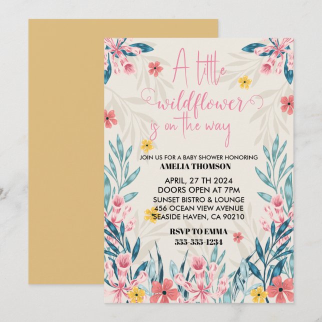 little wildflower baby girl shower invitations (Front/Back)