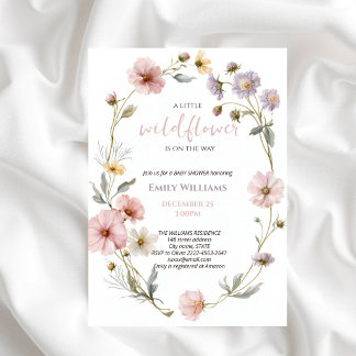 Little Wildflower Baby Shower Blush Pink Floral  Invitation