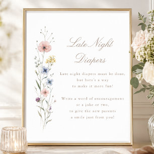 Little Wildflower Baby Shower Late Night Diapers Poster