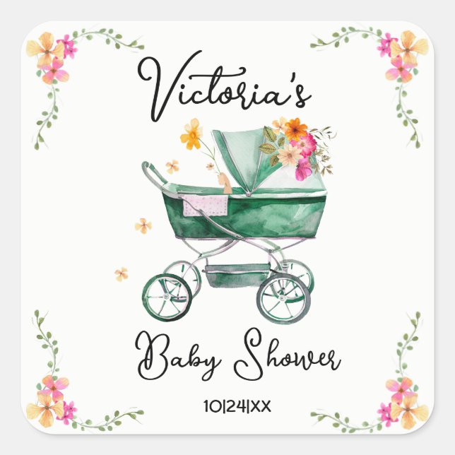 Little Wildflower Baby Shower Square Sticker (Front)