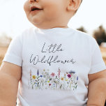 Little Wildflower Baby T-Shirt<br><div class="desc">Cute baby t-shirt featuring the phrase "Little Wildflower" written in a handwritten black script with a whimsical array of wildflowers in beautiful hues of pink, yellow, purple, blue, and green. This watercolor wildflower baby t-shirt is perfect to wear for spring and summer!</div>