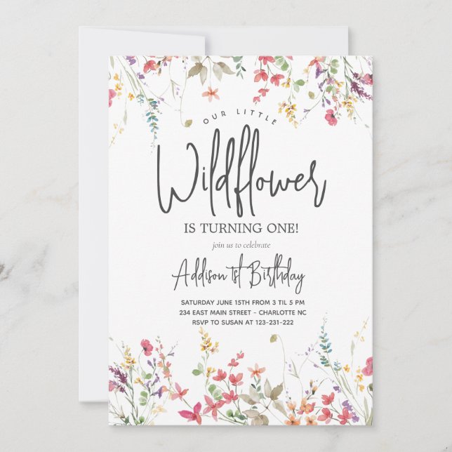 Little Wildflower Birthday Invitation (Front)