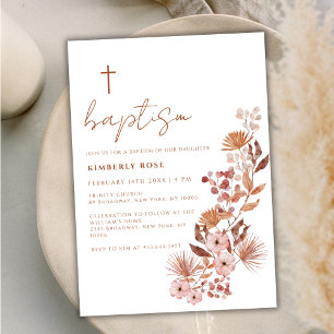 Little Wildflower Boho Terracotta Baptism  Invitation