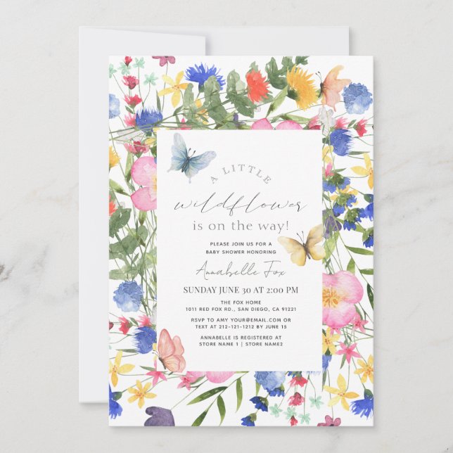 Little Wildflower Butterfly Girl Baby Shower Invitation (Front)