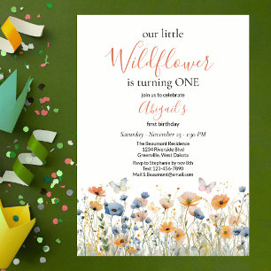 Little Wildflower Butterfly Meadow 1st Birthday Invitation