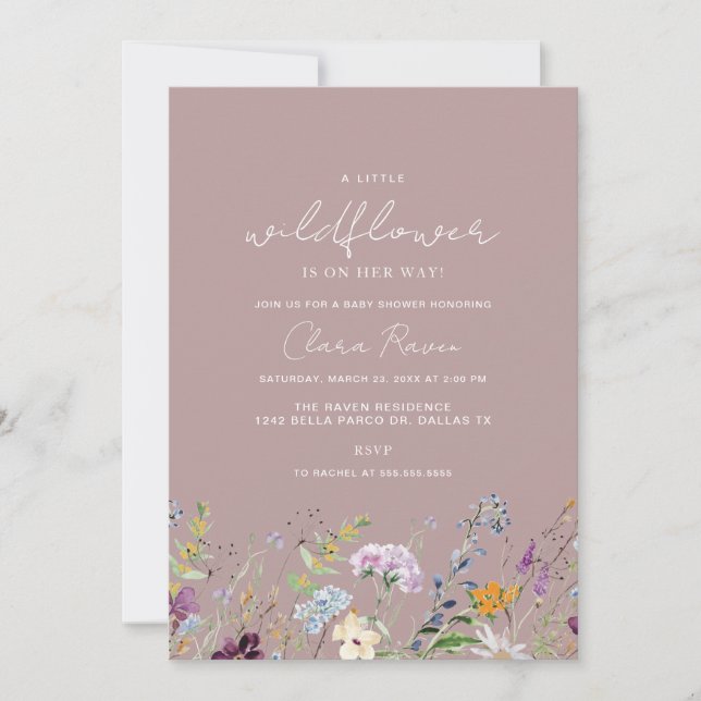Little Wildflower Dusty Pink Flower Baby Shower Invitation (Front)