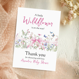 Little Wildflower Floral Girl Pink Bow Baby Shower Thank You Card