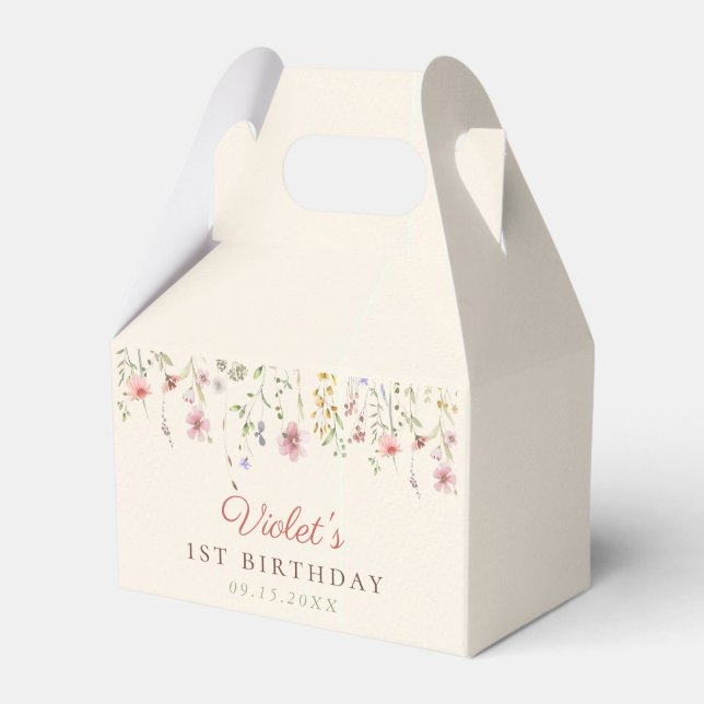 Little Wildflower Flower 1st Birthday Favor Box (Front Side)