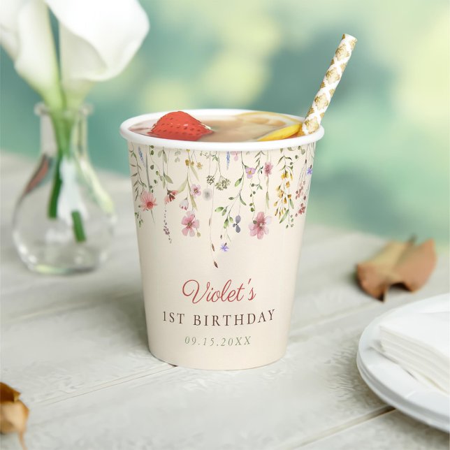 Little Wildflower Flower 1st Birthday Paper Cups (Creator Uploaded)