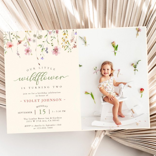 Little Wildflower Flower 2nd Birthday Photo Invitation (Creator Uploaded)