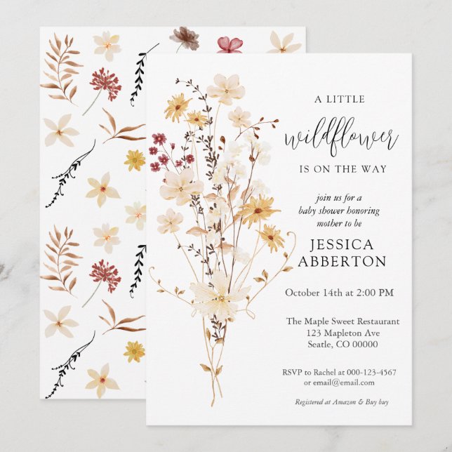 Little Wildflower Flower Baby Shower Invitation (Front/Back)