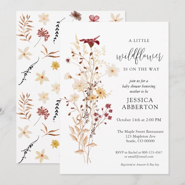 Little Wildflower Flower Baby Shower Invitation (Front/Back)