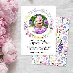 Little Wildflower Girls 1st Birthday Photo Thank You Card