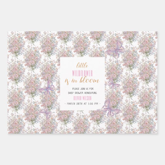 Little wildflower is in bloom baby shower#2 wrapping paper sheet (Front)
