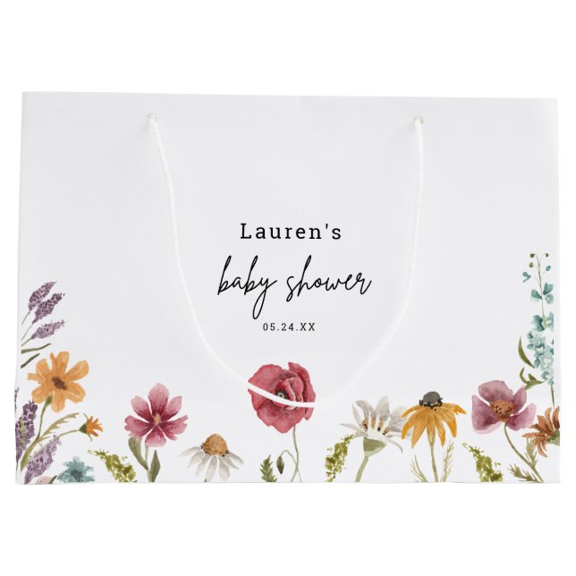 Little Wildflower Is On The Way Baby Shower  Large Gift Bag (Back)