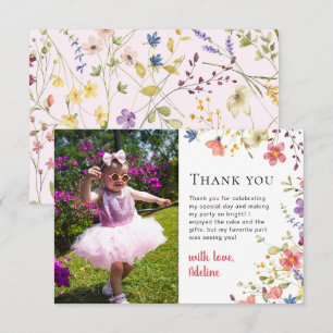 Little Wildflower Modern 1st Birthday Kids Party Thank You Card