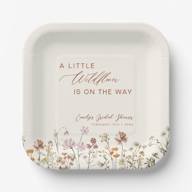 Little Wildflower on the Way Baby Shower Paper Plate (Front)