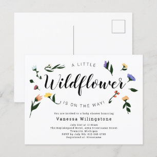 Little Wildflower on the Way Floral Baby Shower Invitation Postcard