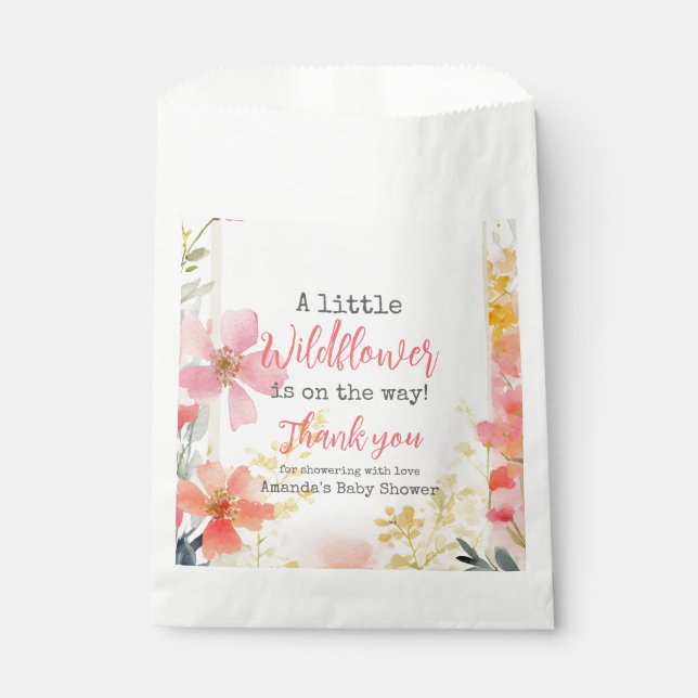 Little Wildflower Peach Flower Floral Baby Shower  Favour Bag (Front)