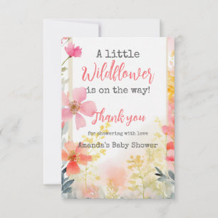 Little Wildflower Peach Flower Floral Baby Shower  Thank You Card