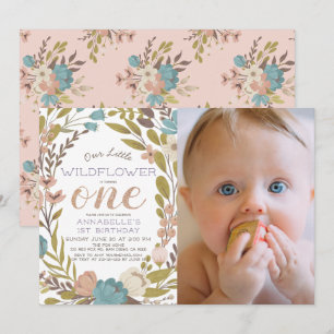 Little Wildflower Photo 1st Birthday Invitation
