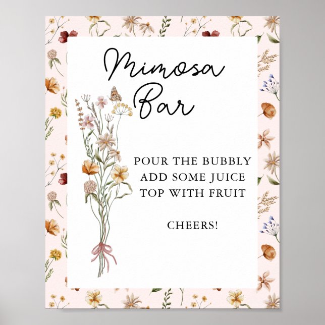 Little Wildflower Pink Baby Shower Mimosa Bar Poster (Front)