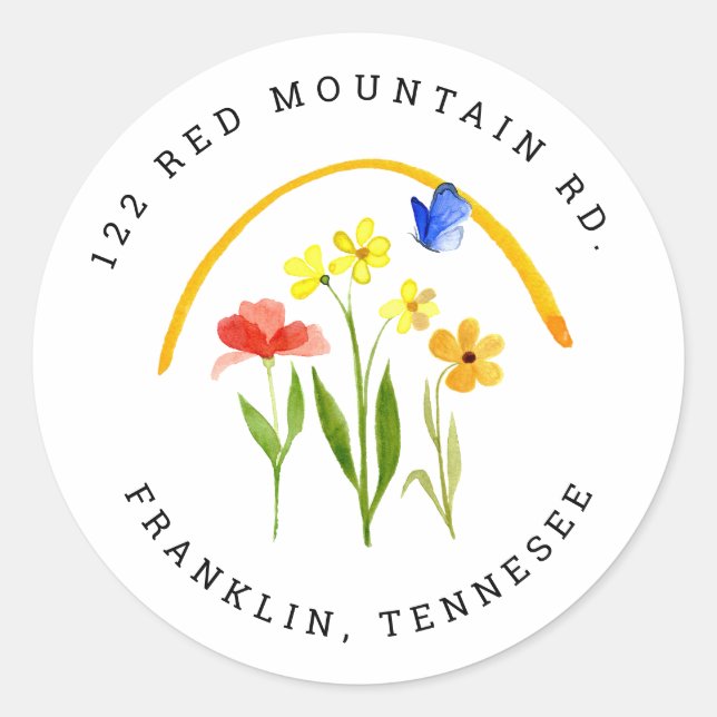 Little Wildflower Return Address Classic Round Sticker (Front)