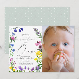 Little Wildflower Script 1st Birthday Photo Invitation