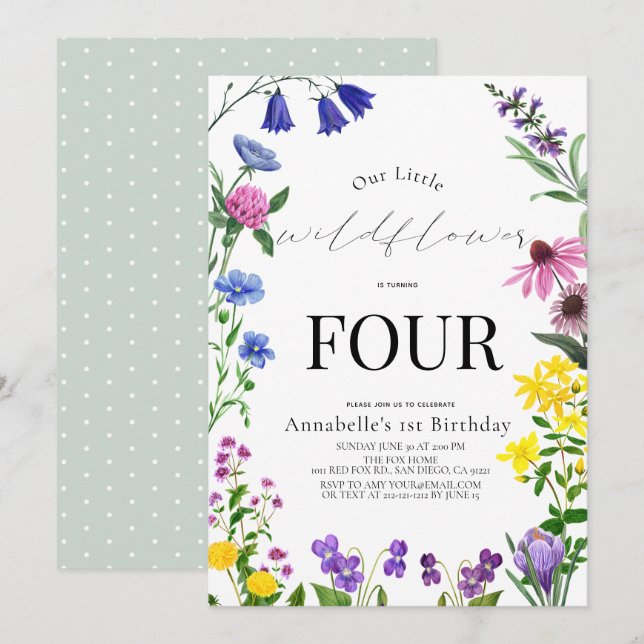 Little Wildflower Script Birthday Invitation (Front/Back)