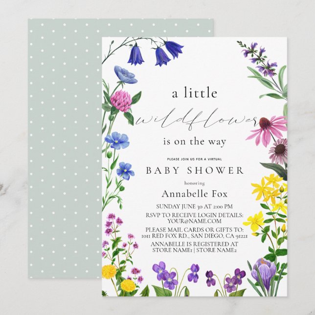 Little Wildflower Script Virtual Baby Shower Invitation (Front/Back)