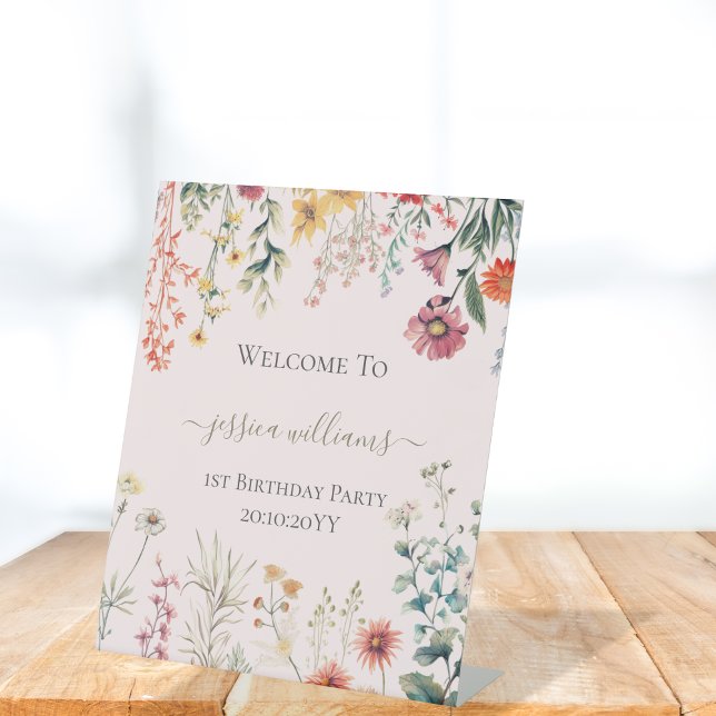 Little Wildflower Turning One 1st Birthday Welcome Pedestal Sign (Creator Uploaded)