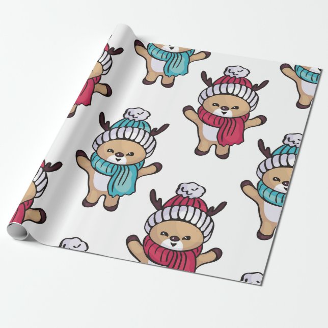 Little Winter Fawns Wrapping Paper (Unrolled)