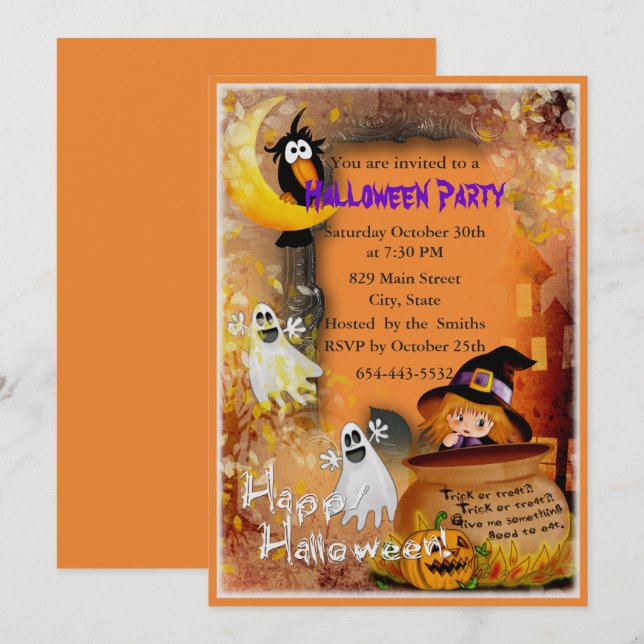 Little Witch And Ghost Party Invitation (Front/Back)