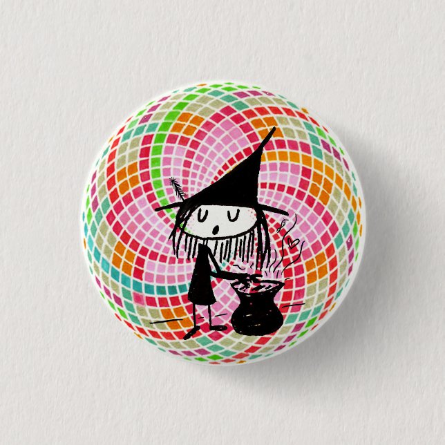 little witch and sacred geometry 1 inch round button (Front)