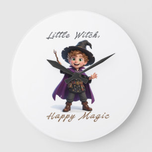Little Witch Boy Big Magic Cute Halloween Large Clock