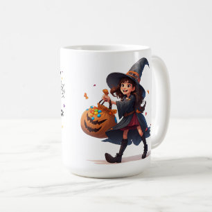 Little Witch Carrying Candy Pumpkin For Halloween Coffee Mug