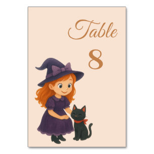 Little Witch & Cat Theme Halloween Baby Shower Table Number